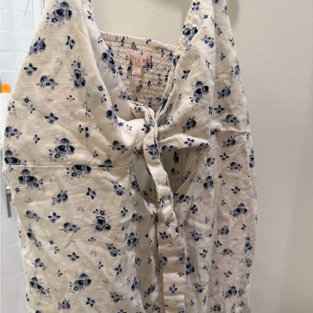 PacSun Cream Mini Dress with Navy Floral Tie Front